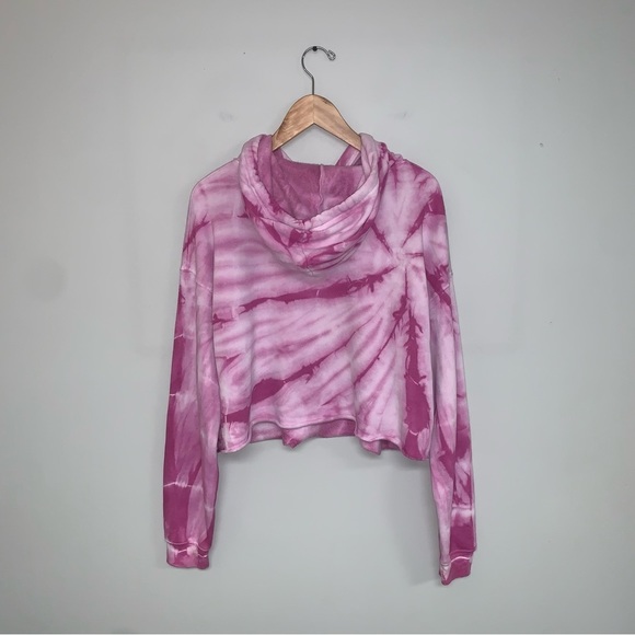 Reworked Cropped Hoodie Size  Large Pink Tie-Dye Psychedelic Groovy Sweater - Picture 4 of 7